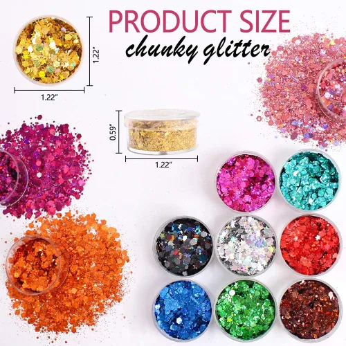 Vista 3 de Estanoite - Purpurina gruesa holográfica con lentejuelas, 12 colores mezclados, cosméticos para cara, cuerpo, ojos, cabello, uñas, arte, brillo