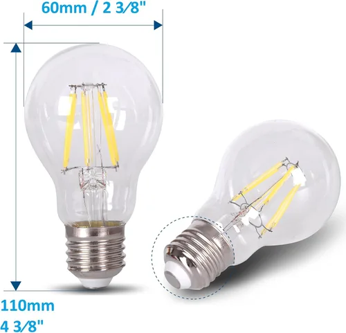 Vista 2 de Bombilla CC de 12 V, A19, A60, 3000 K, 4 W, luz blanca cálida, filamento Edison E26, lámpara de base de tornillo CC de bajo voltaje, RV, barco
