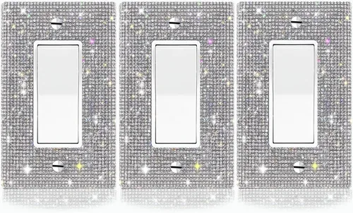 Vista 6 de Cubierta decorativa para interruptor de diamantes de imitación plateados brillantes, placa de pared de una sola banda 1 unidad-XKSZ 1
