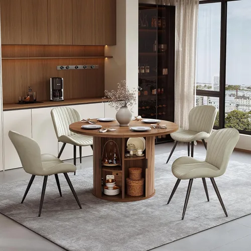 Vista 89 de Miereirl Moderno juego de comedor de 5 piezas para mesa redonda de madera de 4,31.5 pulgadas con estante de almacenamiento semiabierto y puerta