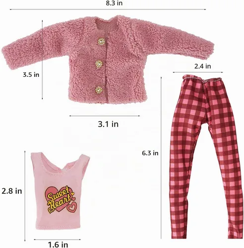 Vista 5 de Ropa de muñeca, 5 conjuntos de trajes de primavera pantalones cortavientos sombrero para muñecas de 11.5 pulgadas, accesorios estilo aleatorio (B)