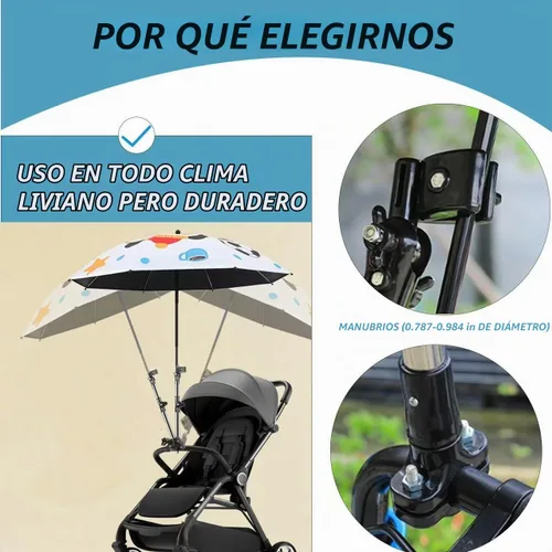 Vista 4 de Portaparaguas para bicicleta para silla de ruedas y andador, abrazadera ajustable de acero inoxidable resistente - Se adapta a tubos de 0.8-1