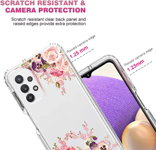 Vista 2 de Funda para Galaxy A32 5G/M32 5G SM-A326 con protector de pantalla de vidrio templado, cuerpo completo, transparente, flexible, con diseño floral