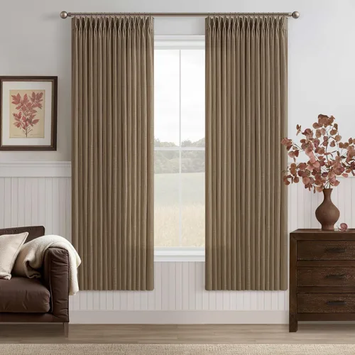 Vista 25 de TWODRAPES Cortinas de Lino Plisadas con Pinza Beige Blancas de 54 Pulgadas de Largo 2 Paneles para Comedor Cocina Dormitorio Plisadas Semi