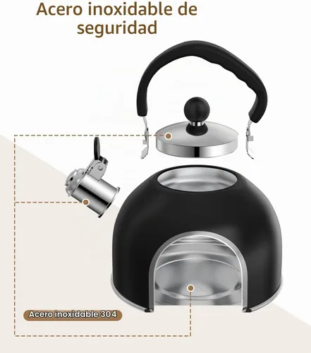 Vista 7 de Hervidor de té de acero inoxidable premium para estufa - Tetera clásica de 2 cuartos para estufa, hervidor de silbato fuerte con mango ergonómico