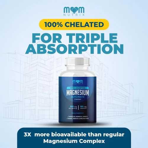 Vista 4 de MOM Nutrix Glicinato de magnesio - 500 mg de magnesio quelatado de triple absorción - corazón, huesos y articulaciones - Calma y Relajación - 180