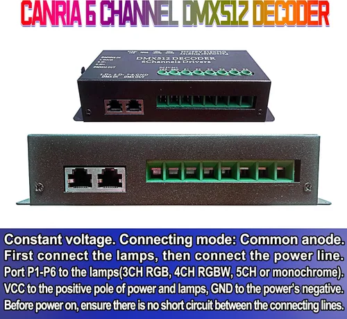 Vista 2 de Controlador LED Decoder DMX512 de 6 canales CANRIA DC 5V-24V, para tira de luz LED RGBRGB RGBW RGBWW RGBWWW, pantalla de 4 dígitos