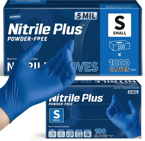 Vista 13 de Supmedic Nitrile+ Disposable Exam Gloves, 5Mil Chemical Resistant Powder-Free Food Safe Clean Medical Glove Black Blue 1000Ct