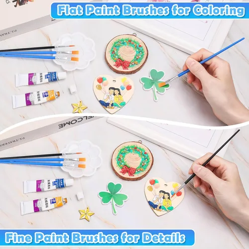 Vista 4 de 70 piezas de pinceles de pintura pequeños, pinceles de punta plana y redonda para niños, pinceles de pelo de nailon para acrílico, acuarela, lienzo