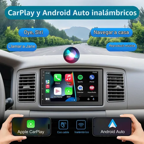 Vista 3 de Estéreo de coche de doble DIN de 7 pulgadas inalámbrico CarPlay inalámbrico Android Auto, Android 2+32G pantalla táctil unidad principal de radio