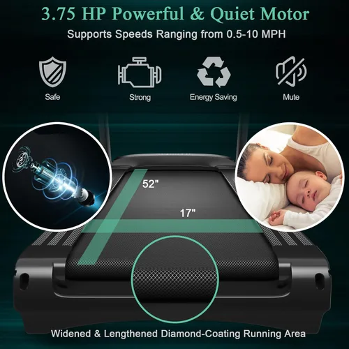 Vista 9 de GYMAX Cinta de correr plegable de 3.75 HP, caminadora inclinada automática del 1 al 15% con control de aplicación GYMAX App, 12 programas