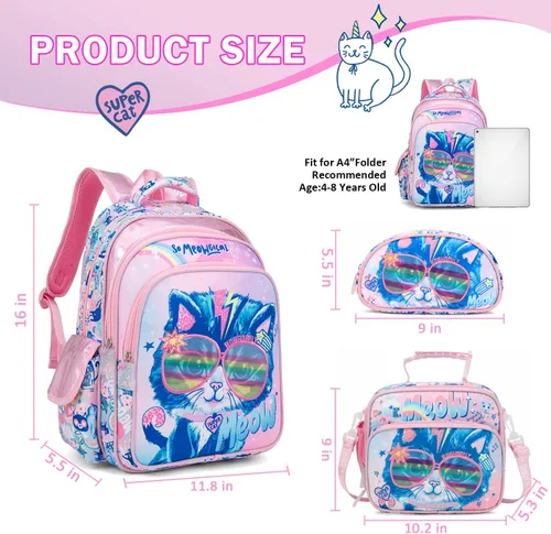 Vista 2 de Mochila para niñas, mochila escolar para niñas, Lindos juegos de gatos, Classic