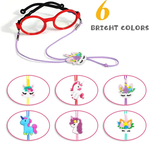 Vista 4 de SKYCOOOOL 24 correas para gafas para niños, ajuste de unicornio arcoíris, correas antideslizantes de silicona para gafas, retenedor de gafas