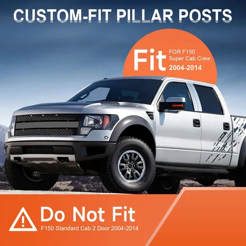 Vista 2 de Juego de 4 postes de pilar de acero inoxidable para puerta plateada compatible con Ford F-150 Super Crew Cab 2004-2014 Lincoln Mark LT 2004-2014