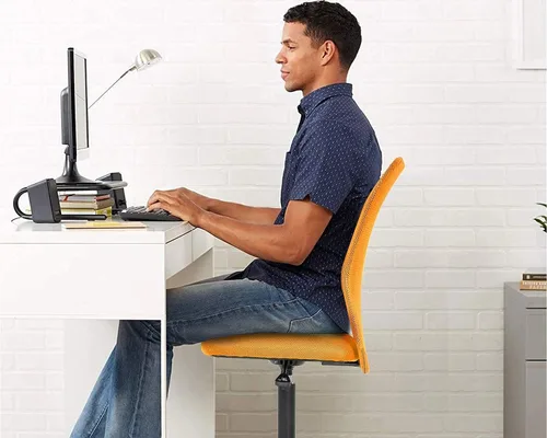 Vista 6 de HHS Silla de oficina en casa con malla sin brazos, ergonómica, ajustable, respaldo medio para mujer, pequeño, moderno, giratorio, con ruedas, hogar