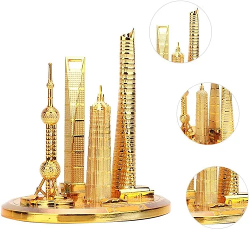 Vista 5 de Modelo de arquitectura famoso de HEEPDD, edificio de Shanghai Oriental Pearl Tower Collection, 9.5x10.5cm Small Decor, Gold Bronze Option, For