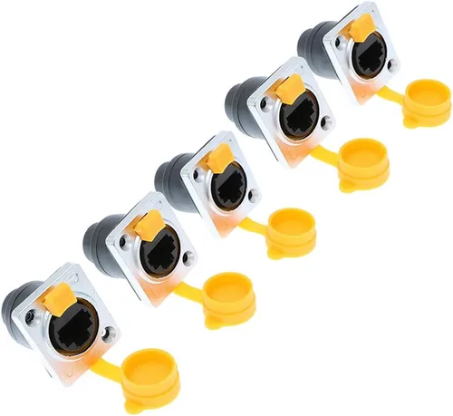 Vista 6 de PENGLIN Acoplador de montaje en panel RJ45, conector de panel RJ45 tipo D, CAT6/5E/CAT5 hembra a hembra, enchufe de paso de red LAN con tapa