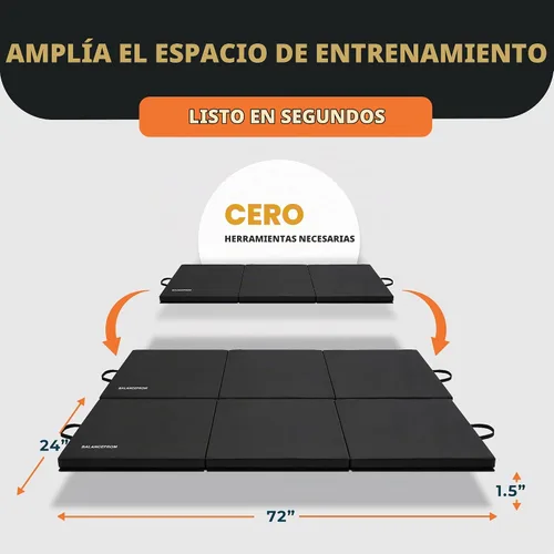 Vista 3 de BalanceFrom - Alfombrilla de gimnasia plegable de 3 paneles de 1,8 m x 0,6 m – Almohadilla de 4 cm de grosor con superficie de vinilo y asas de Negro