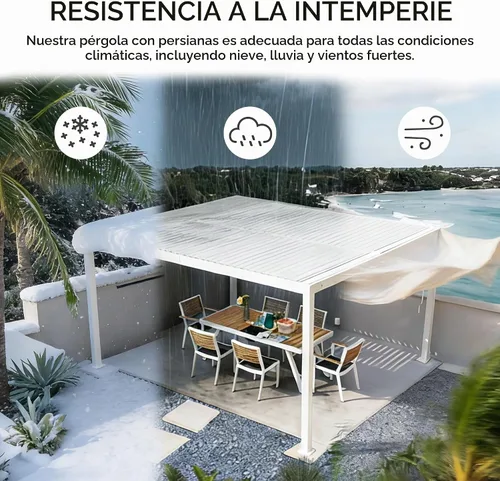 Vista 6 de Kozyard Pergola con listones para exteriores, 10 x 12 pies, refugio de Resistente a la intemperie, sistema de drenaje, techo con listones Blanco