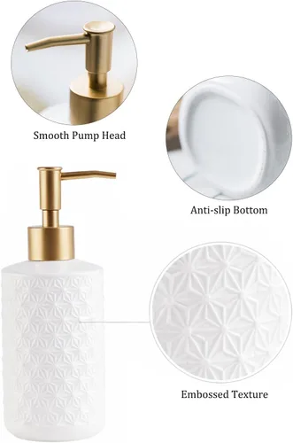 Vista 4 de Juego de accesorios de baño de cerámica, paquete de 4 conjuntos de baño para baño, incluye 1 dispensador de loción, 1 soporte para cepillo