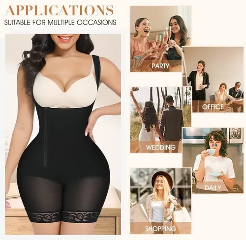 Vista 5 de FeelinGirl Shapewear for Women Slimmer Body Shaper Tummy Tuck Faja with Zipper Butt Lifter Open Crotch Shorts