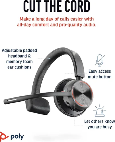Vista 2 de Poly Voyager 4310 UC Auriculares inalámbricos (Plantronics) – Auriculares Bluetooth de un solo oído con micrófono de cancelación de ruido – Conecta