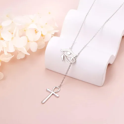Vista 4 de Collar largo de plata de ley Larait Bar Y Lariat de cadena larga ajustable collar de regalo para ella, 30 pulgadas