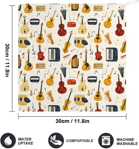 Vista 2 de Toallas de mano con estampado de instrumentos musicales retro para baño, cocina, bonitas toallas de cocina colgantes con lazo para colgar, toalla