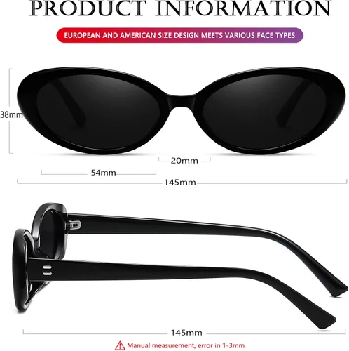 Vista 6 de AIEYEZO Gafas de sol ovaladas retro para mujer, a la moda, con marco ovalado, gafas de sol estilo vintage de los años 90