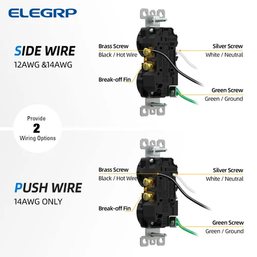 Vista 5 de ELEGRP Receptáculo dúplex resistente a manipulaciones, toma de pared dúplex eléctrica estándar de 15 A 125 V, 2 polos y 3 cables, 5-15R