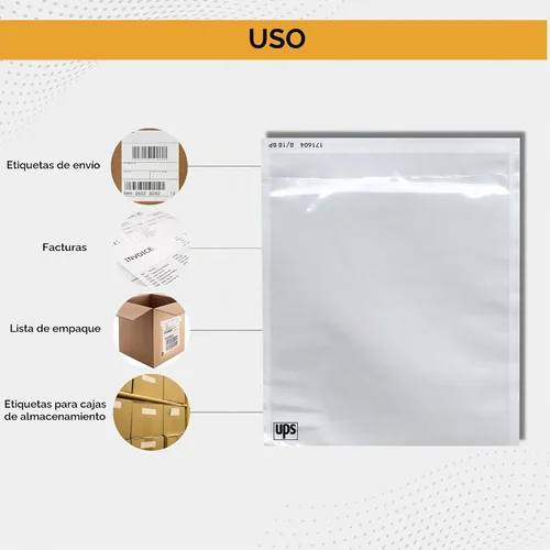 Vista 3 de Paquete de 250 fundas para etiquetas de envío de UPS de 6.5 x 10 pulgadas, bolsas transparentes autoadhesivas de embalaje, sobres impermeables
