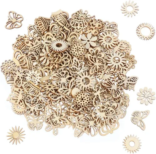 Vista 3 de 300 adornos de madera, con forma de mariposa y flores, recortes de madera, álbumes de recortes, manualidades, manualidades, grafiti, decoración