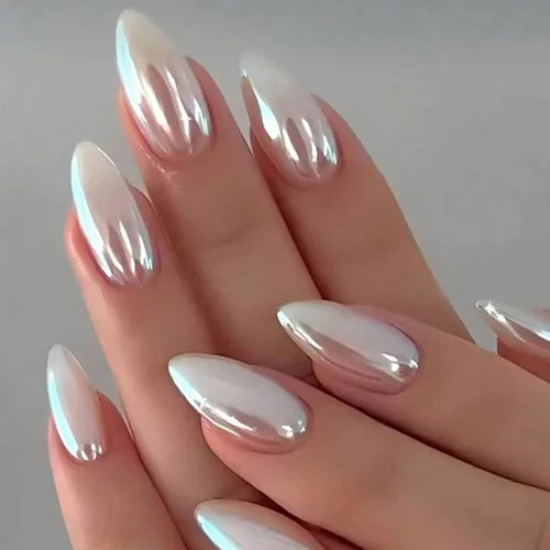 Vista 15 de Uñas postizas a presión con punta francesa, uñas postizas medianas con flores 3D, concha de perla, diseño de estrellas de mar, uñas blancas a