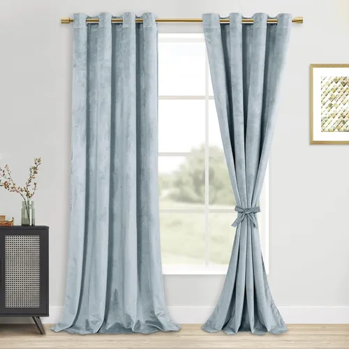 Vista 77 de DWCN - Juego de 2 paneles de cortina de terciopelo con ojales negros, tratamiento de ventanas con aislamiento térmico, apilables, decoración moderna
