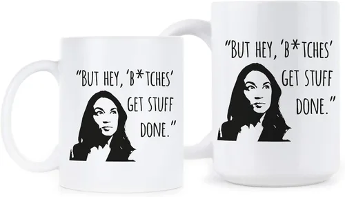 Vista 2 de Alexandria Ocasio-Cortez AOC - Taza, diseño con texto "Get Stuff Done