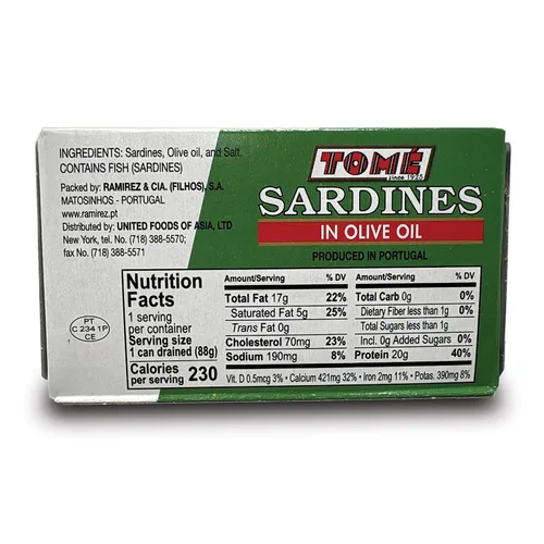 Vista 2 de 4 paquetes de sardinas Tomé (en aceite de oliva) 4.41 oz Ea