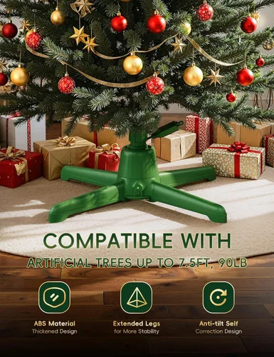 Vista 3 de Soporte giratorio para árbol de Navidad de 360°, hasta 7.5 pies, 90 libras Verde