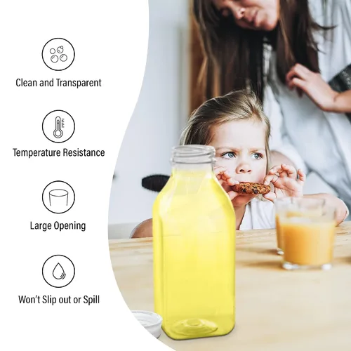 Vista 5 de MT Products Botellas de plástico PET transparente de 1 cuarto de galón, recipiente desechable para jugo con tapas a prueba de manipulaciones