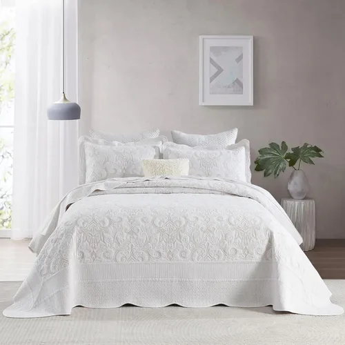 Vista 12 de Juego de cubrecama de gran tamaño de 100% algodón, 120"x102" extra grande para cama Queen, con fundas de almohada, ropa de cama bordada ligera de 3