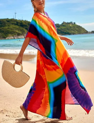 Vista 5 de Bsubseach Plus Size Bathing Suit Cover Up Colorful Caftan Dress for Women Long Bikini Coverup