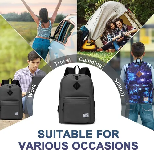 Vista 7 de Kasqo Mochila para mujeres y hombres, mochila clásica ligera y resistente al agua para adolescentes, niñas, niños, mochila informal de viaje escolar