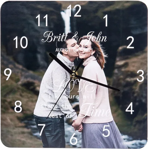Vista 9 de Reloj personalizado con marcos familiares, decoración de pared, multifoto, grabado con nombre y fecha, relojes digitales inusuales de madera