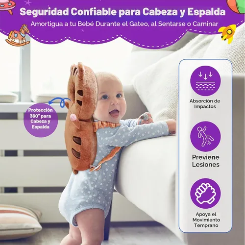 Vista 2 de HippoBaby Mochila protectora de cabeza de bebé, cojín de seguridad para gatear y caminar - Almohada de protección contra caídas con correas Elefante