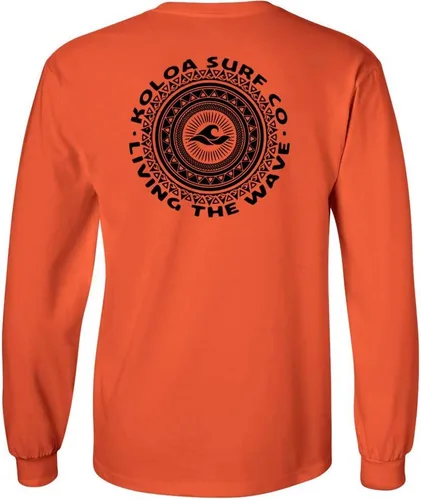 Vista 17 de Koloa Surf - Camiseta de algodón de manga larga con logotipo de círculo tribal para hombre, talla regular, grande y alta Azul acuático/logotipo