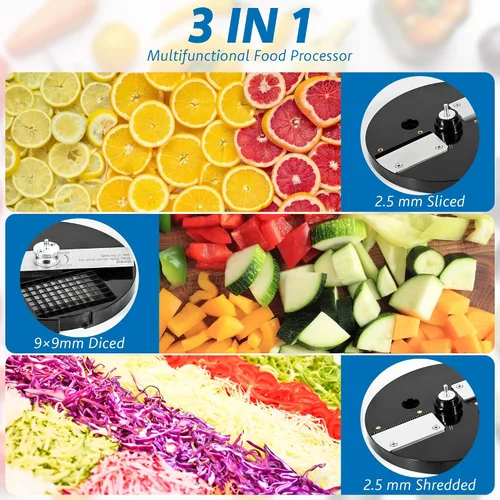 Vista 2 de Cortadora eléctrica de verduras 3 en 1, picadora de cebolla multifuncional, procesador triturador de alimentos, máquina automática de corte