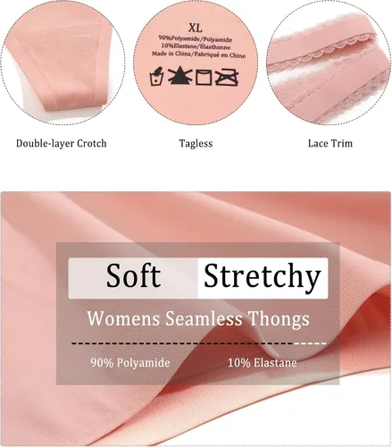 Vista 4 de FINETOO Tangas sin costuras para mujer, ropa interior sexy, tangas invisibles, de cintura alta, no se ven en la cintura, paquete de 6 unidades, S-XL