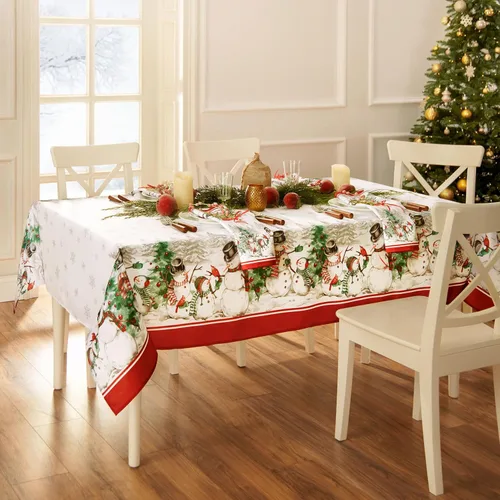Vista 2 de Elrene Home Fashions Mantel Navideño Snowman Winterland de Copos de Nieve Resistente a las Arrugas, 60"X102", Rectangular