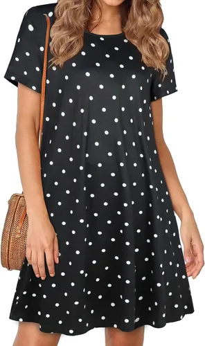 Vista 23 de Vestidos de verano para mujer, informales, holgados, estilo camiseta, florales, de manga corta, con vuelo y bolsillos, para la playa