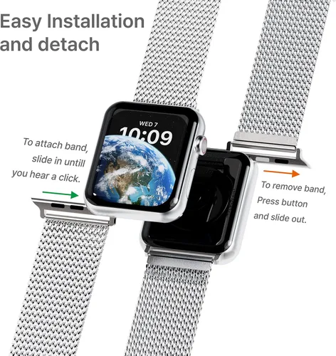 Vista 4 de miak CLIP MESH BAND for Apple Watch 45mm/44mm/42mm/41mm/40mm/38mm Negro