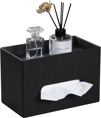 Vista 8 de Funda para Caja de Paños Rectangular con Bandeja de Almacenamiento, Soporte de Paños de PU para Tocador de Baño, Mesitas de Noche, Dormitorio
